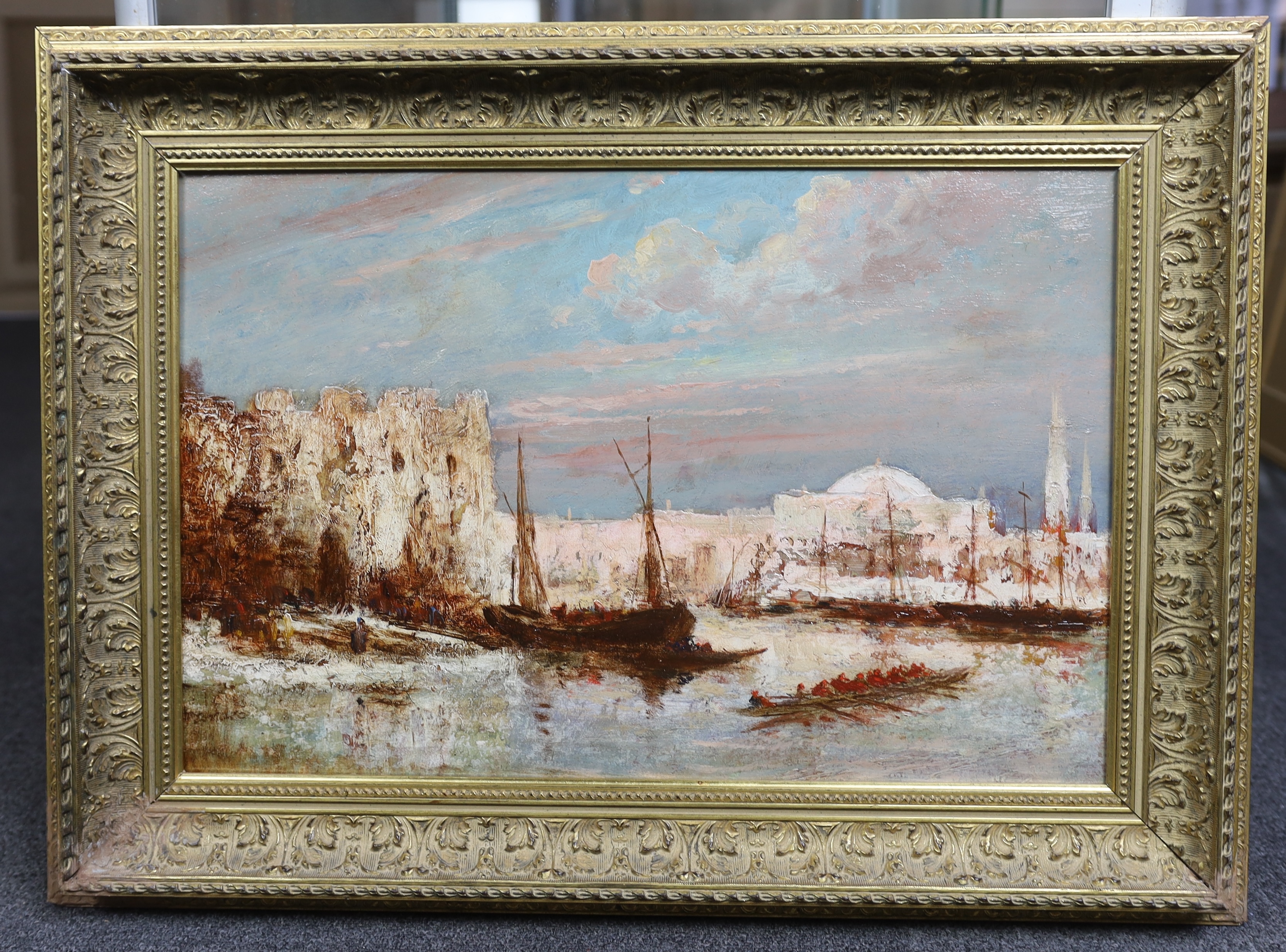 Faustino Zonaro (1913-), View of Istanbul, oil on canvas, 34 x 52cm